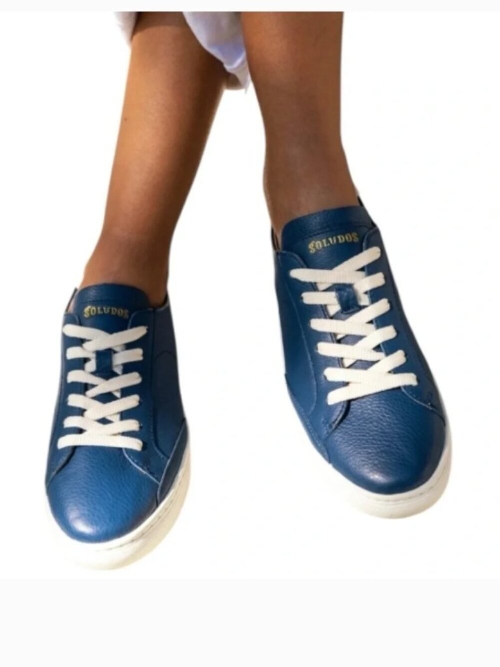 NWT SOLUDOS Women's Leather Ibiza Blue Sneakers - Picture 2 of 15